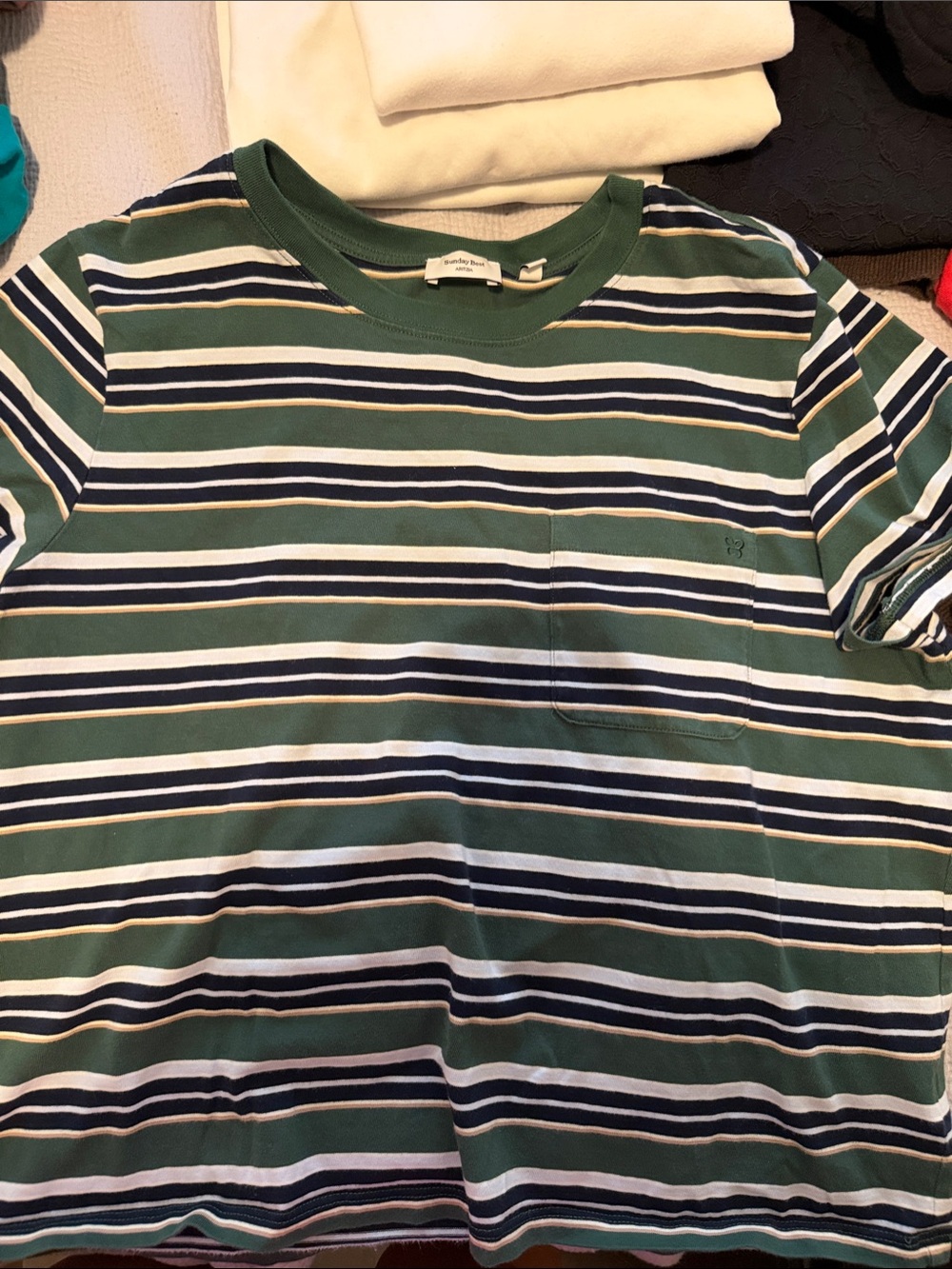 Aritzia Striped Pocket Tee in Green, Navy & White